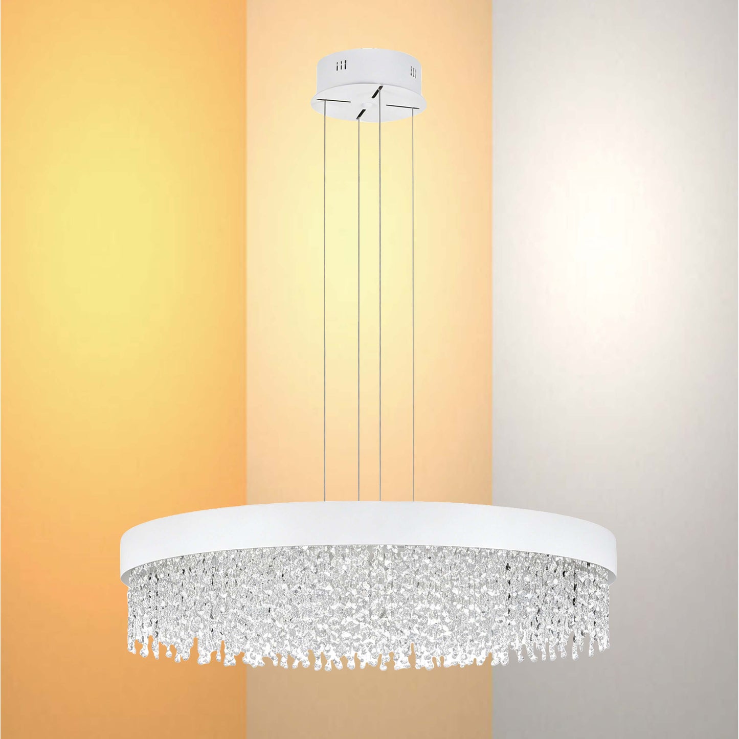 Premium Modern Crystal LED Chandelier, Dimmable with 2.4G Remote, 3CCT