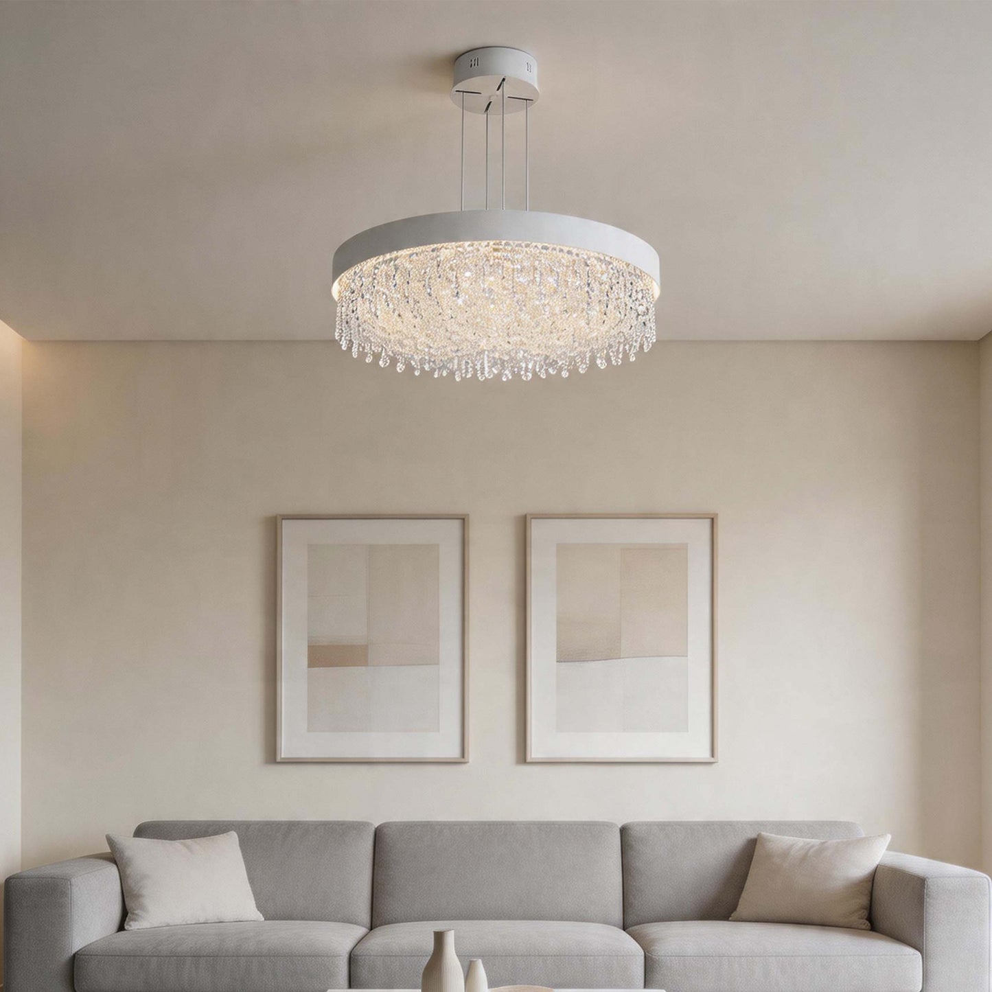 Premium Modern Crystal LED Chandelier, Dimmable with 2.4G Remote, 3CCT