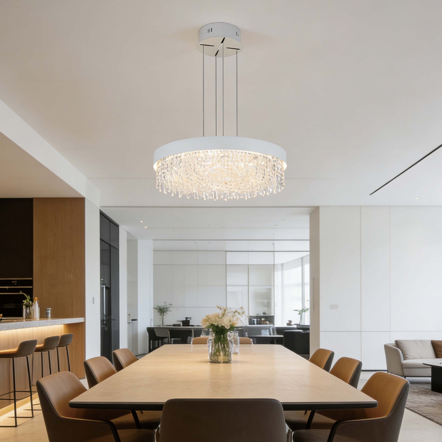 Premium Modern Crystal LED Chandelier, Dimmable with 2.4G Remote, 3CCT