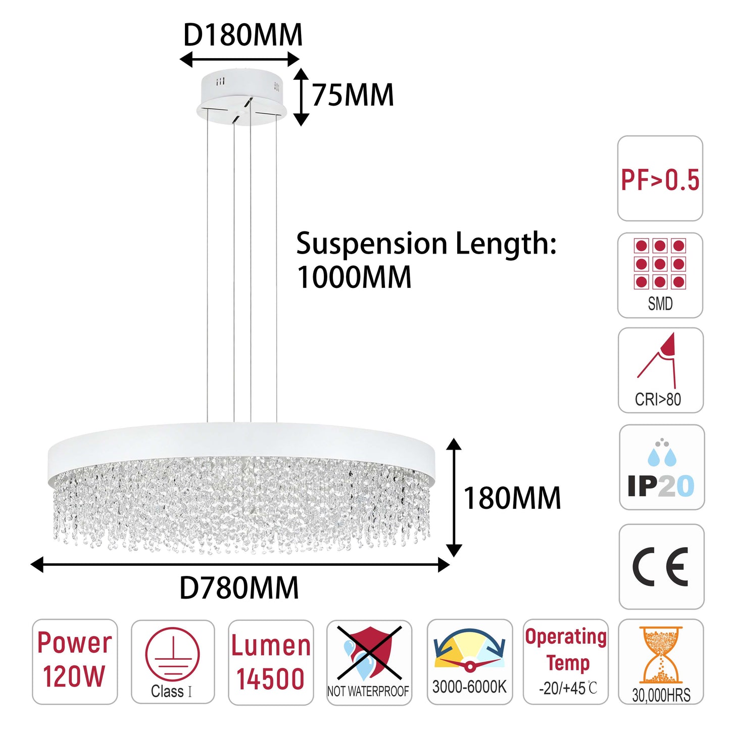 Premium Modern Crystal LED Chandelier, Dimmable with 2.4G Remote, 3CCT