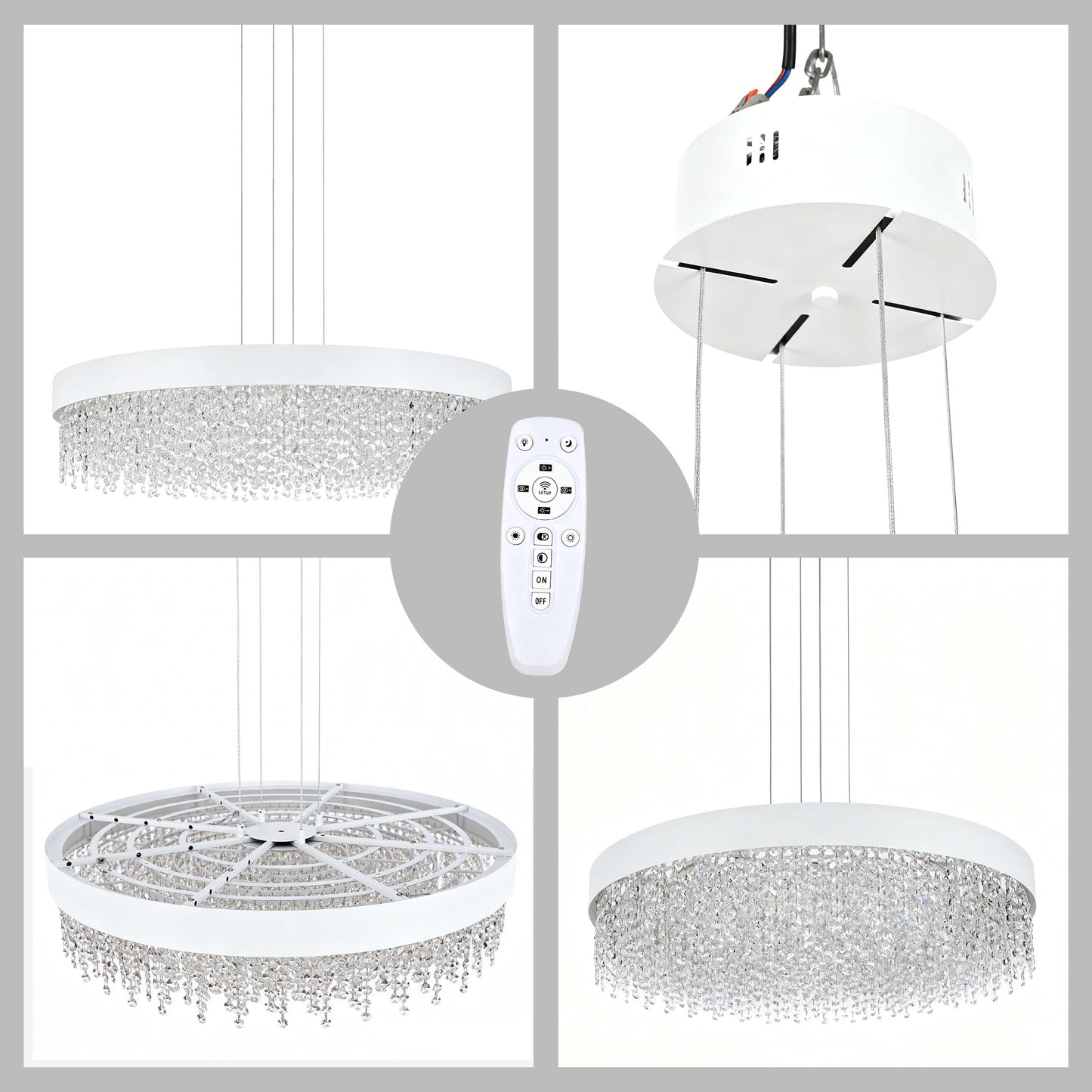 Premium Modern Crystal LED Chandelier, Dimmable with 2.4G Remote, 3CCT