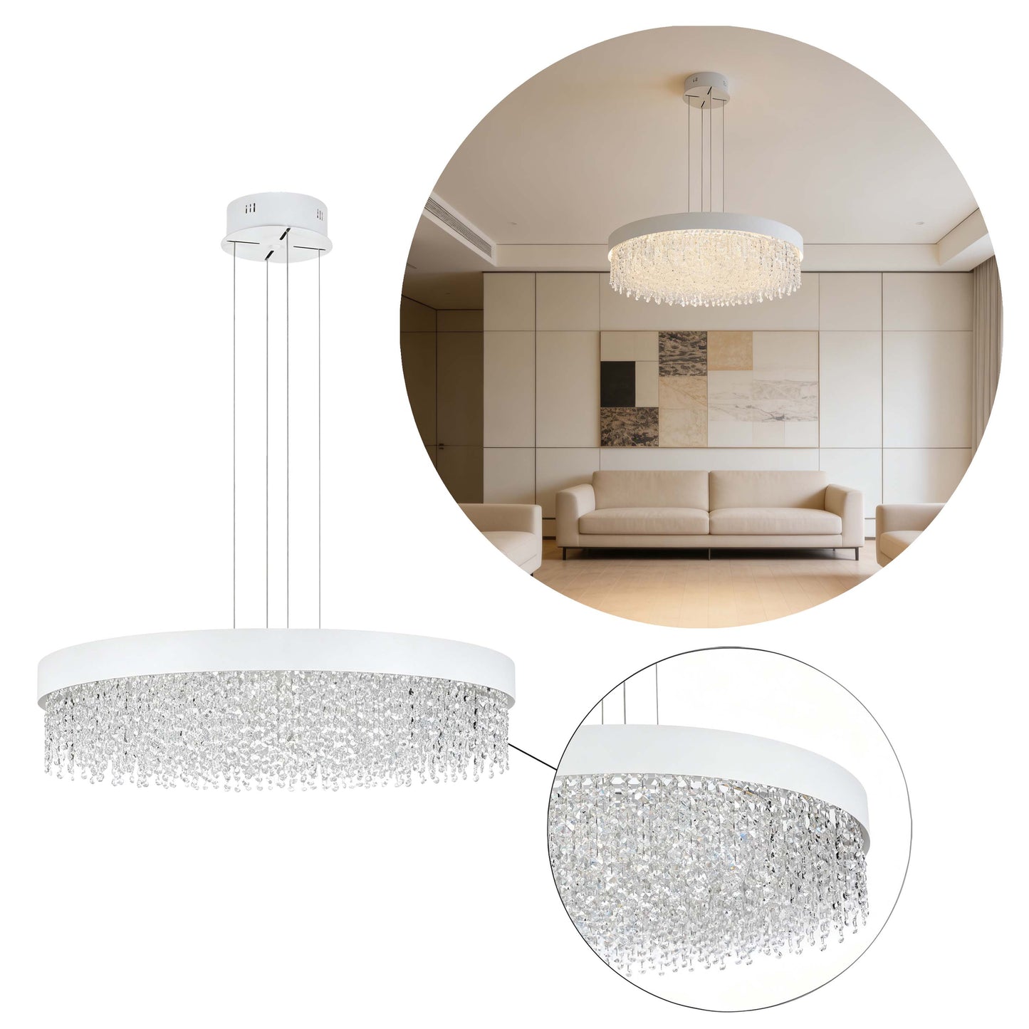 Premium Modern Crystal LED Chandelier, Dimmable with 2.4G Remote, 3CCT