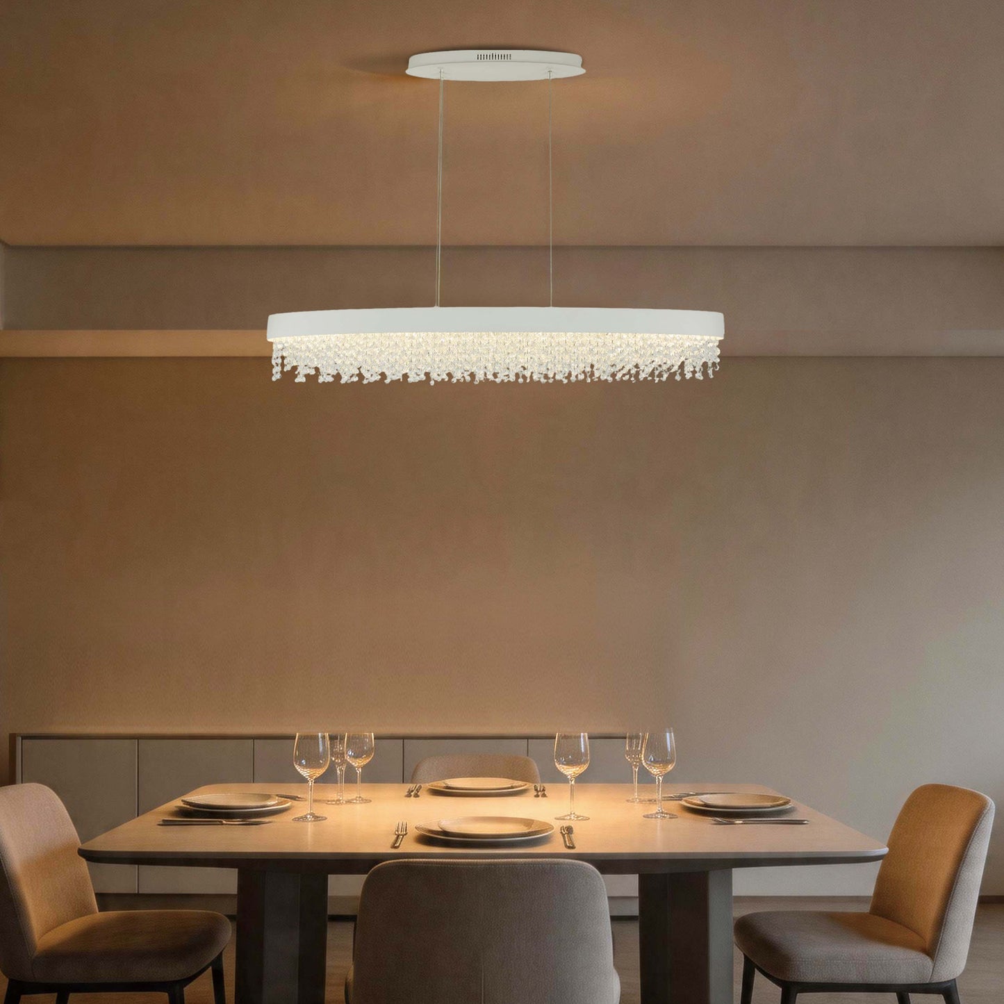 Premium Modern Crystal LED Chandelier, Dimmable with 2.4G Remote, 3CCT