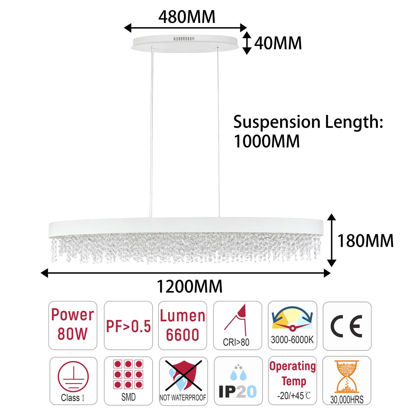 Premium Modern Crystal LED Chandelier, Dimmable with 2.4G Remote, 3CCT