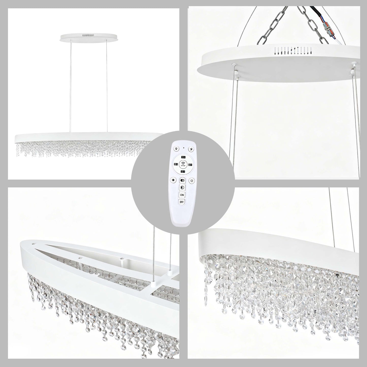 Premium Modern Crystal LED Chandelier, Dimmable with 2.4G Remote, 3CCT