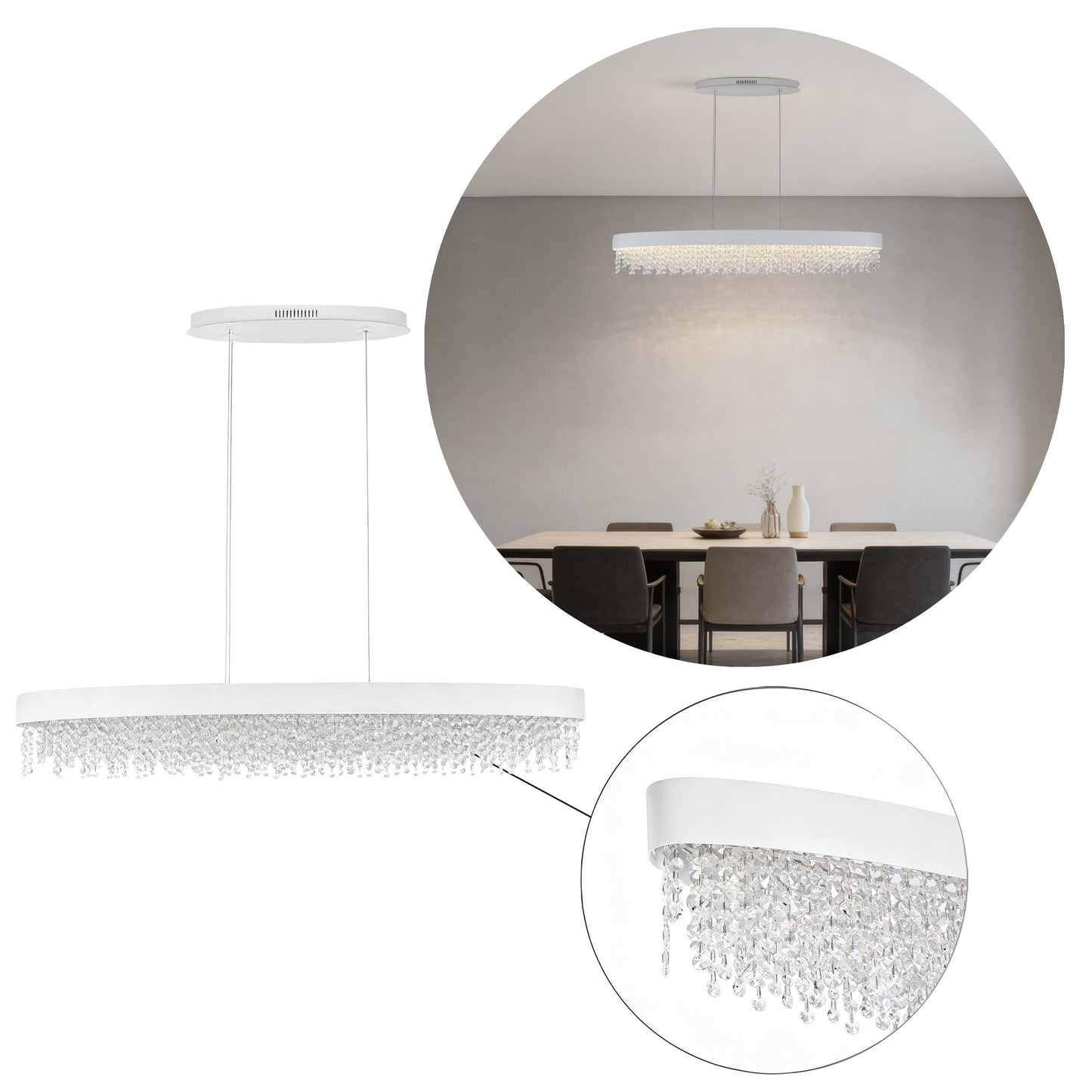 Premium Modern Crystal LED Chandelier, Dimmable with 2.4G Remote, 3CCT