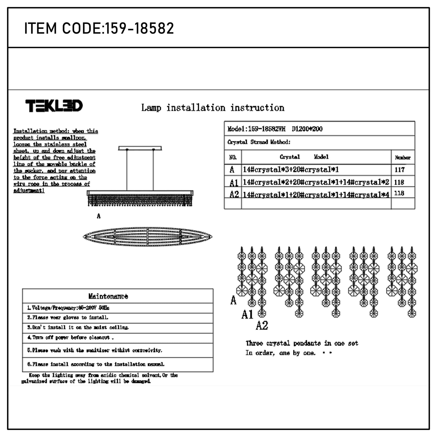 Premium Modern Crystal LED Chandelier, Dimmable with 2.4G Remote, 3CCT