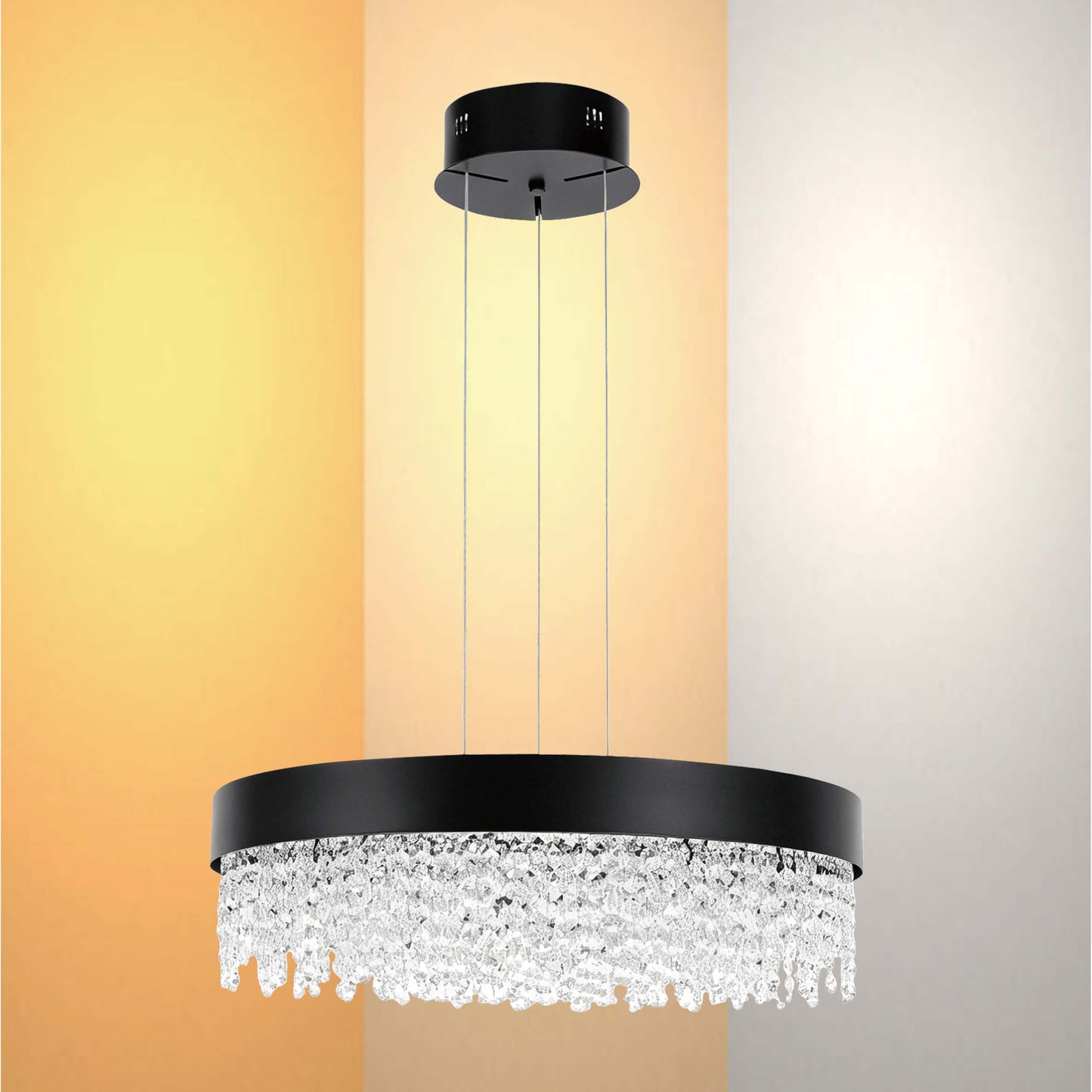 Premium Modern Crystal LED Chandelier, Dimmable with 2.4G Remote, 3CCT