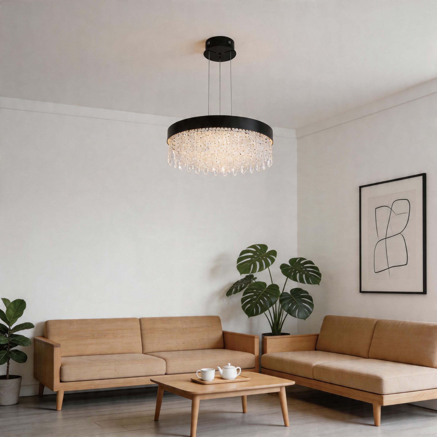 Premium Modern Crystal LED Chandelier, Dimmable with 2.4G Remote, 3CCT