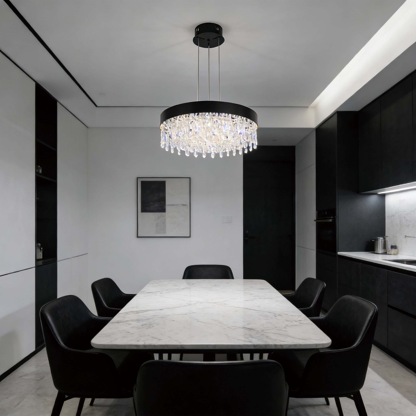 Premium Modern Crystal LED Chandelier, Dimmable with 2.4G Remote, 3CCT