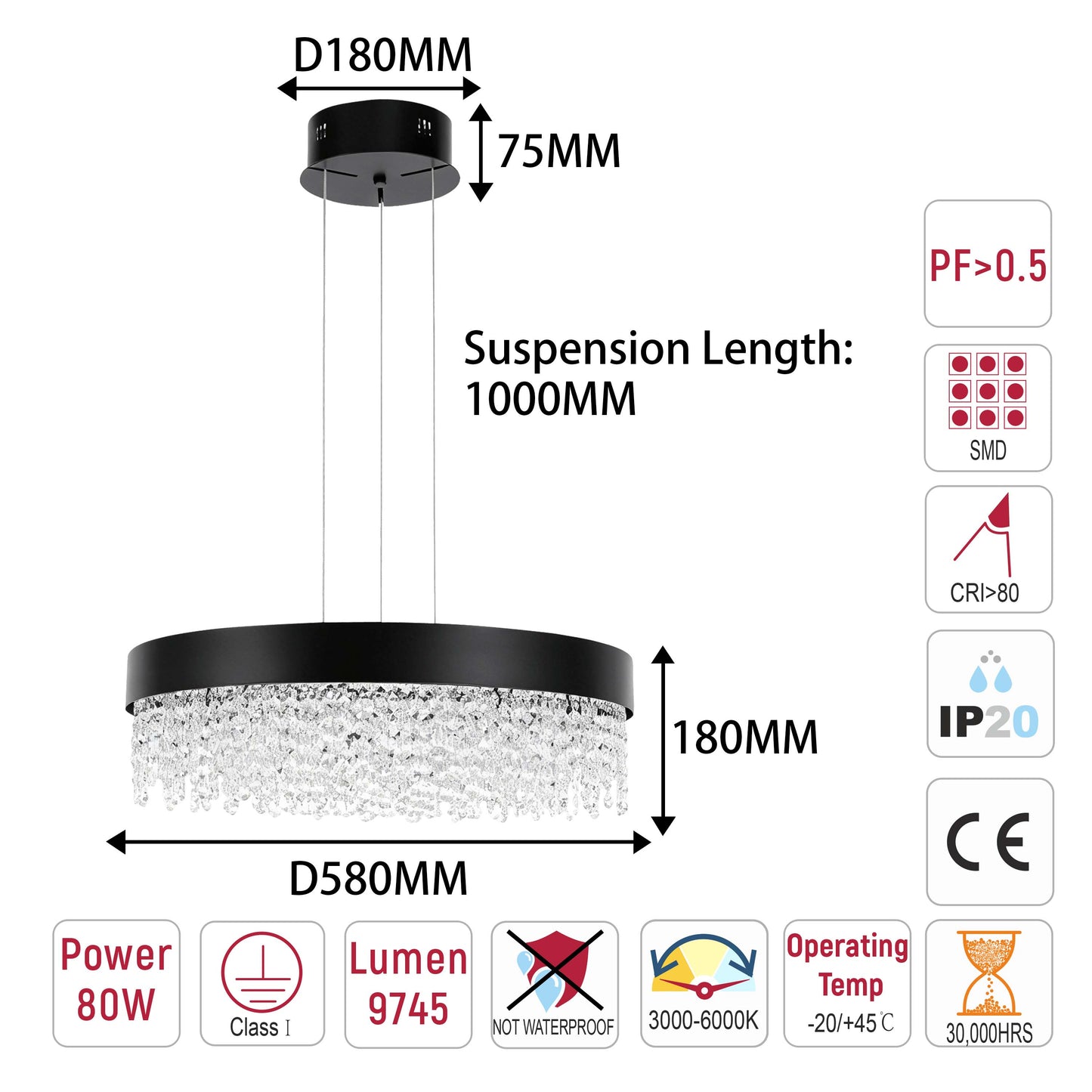 Premium Modern Crystal LED Chandelier, Dimmable with 2.4G Remote, 3CCT