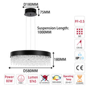 Premium Modern Crystal LED Chandelier, Dimmable with 2.4G Remote, 3CCT