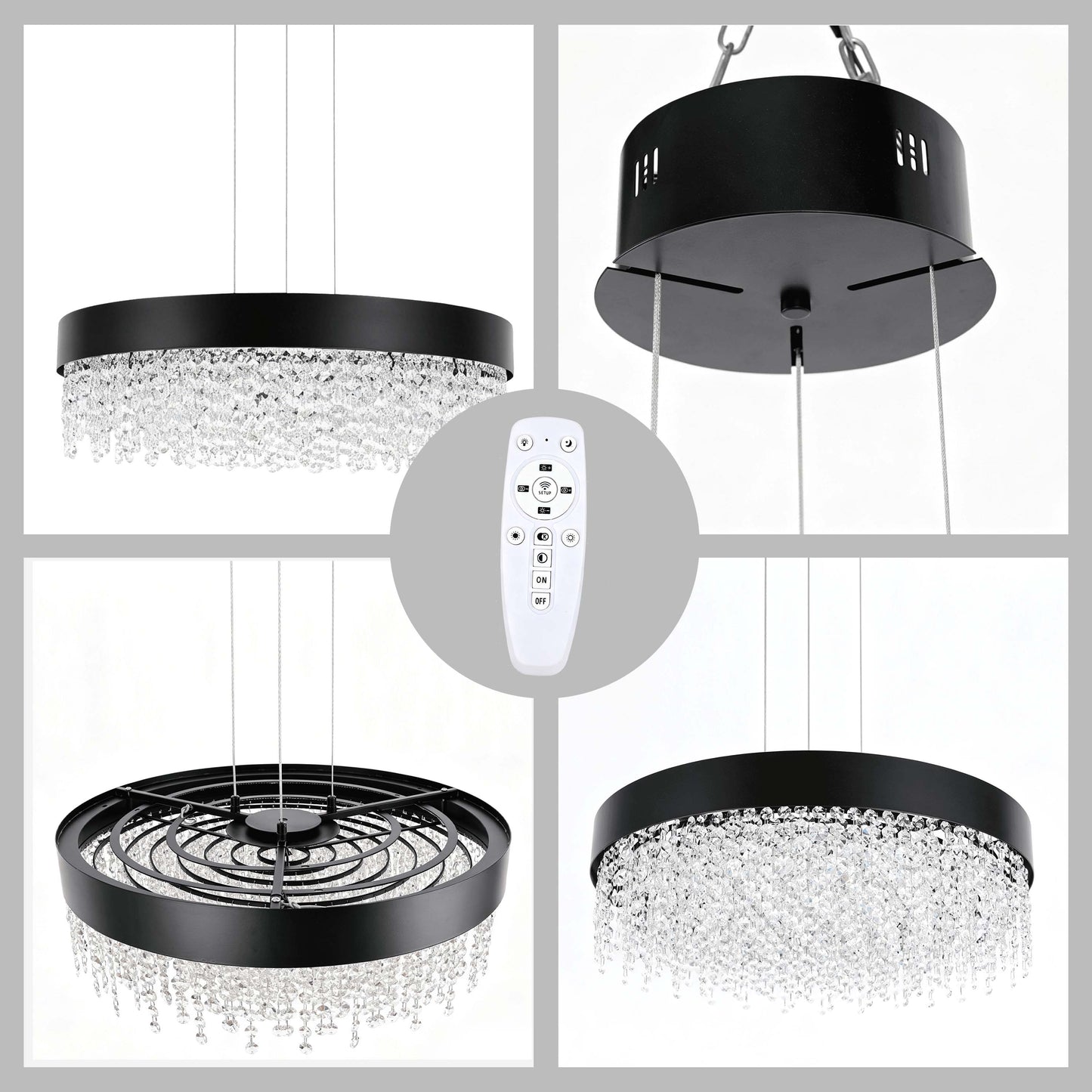 Premium Modern Crystal LED Chandelier, Dimmable with 2.4G Remote, 3CCT
