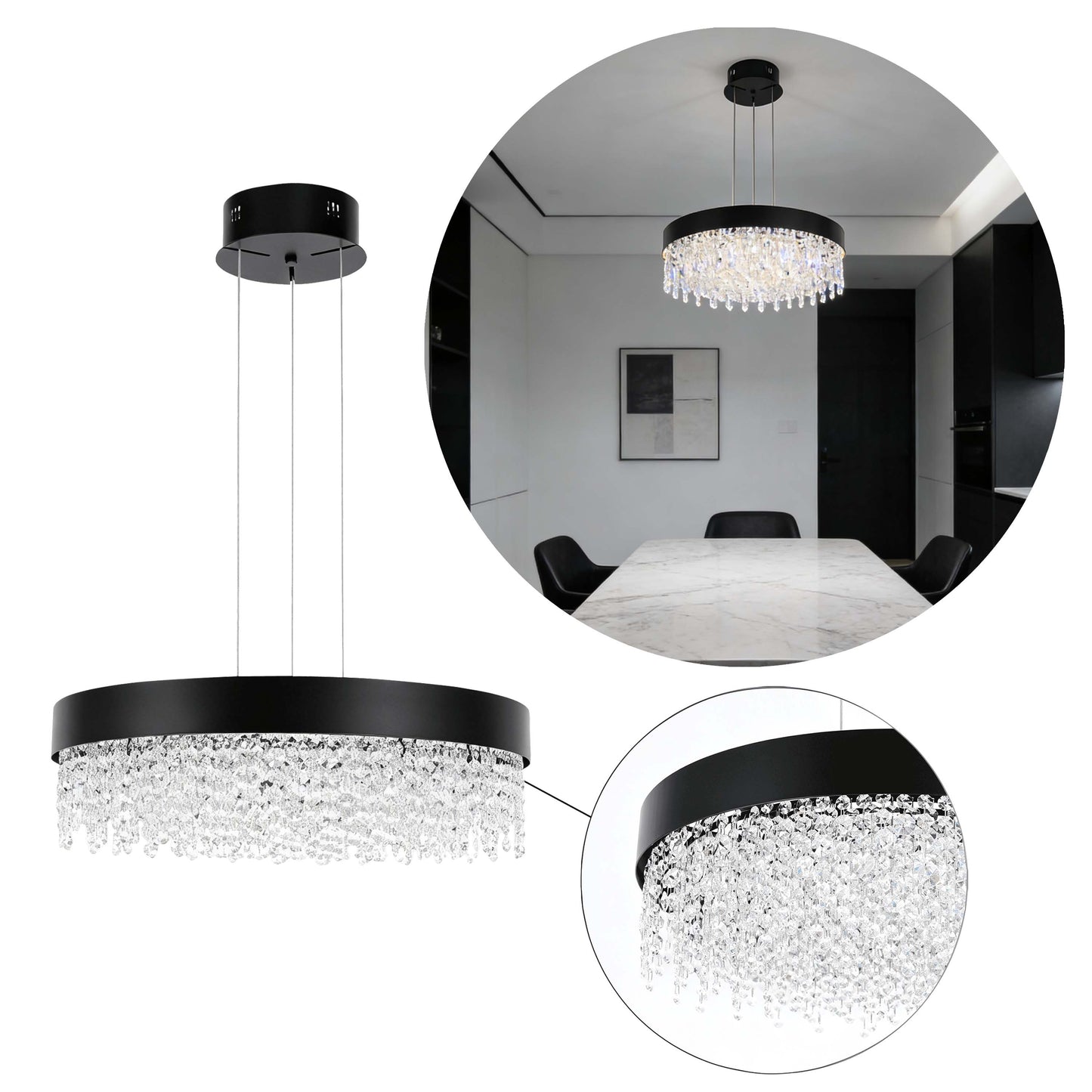 Premium Modern Crystal LED Chandelier, Dimmable with 2.4G Remote, 3CCT