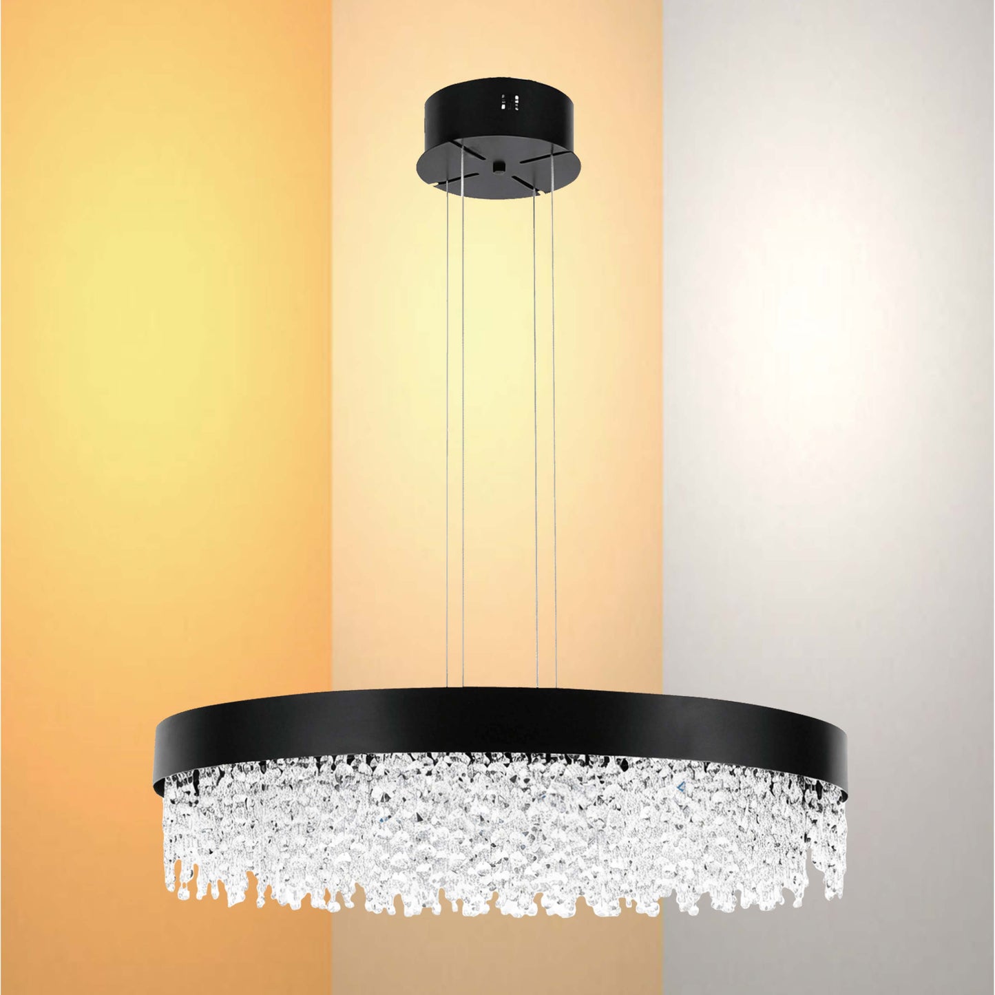 Premium Modern Crystal LED Chandelier, Dimmable with 2.4G Remote, 3CCT