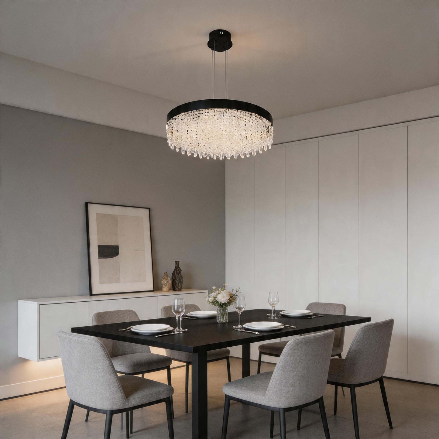 Premium Modern Crystal LED Chandelier, Dimmable with 2.4G Remote, 3CCT