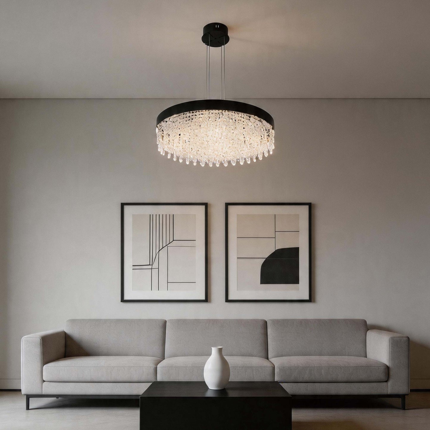 Premium Modern Crystal LED Chandelier, Dimmable with 2.4G Remote, 3CCT