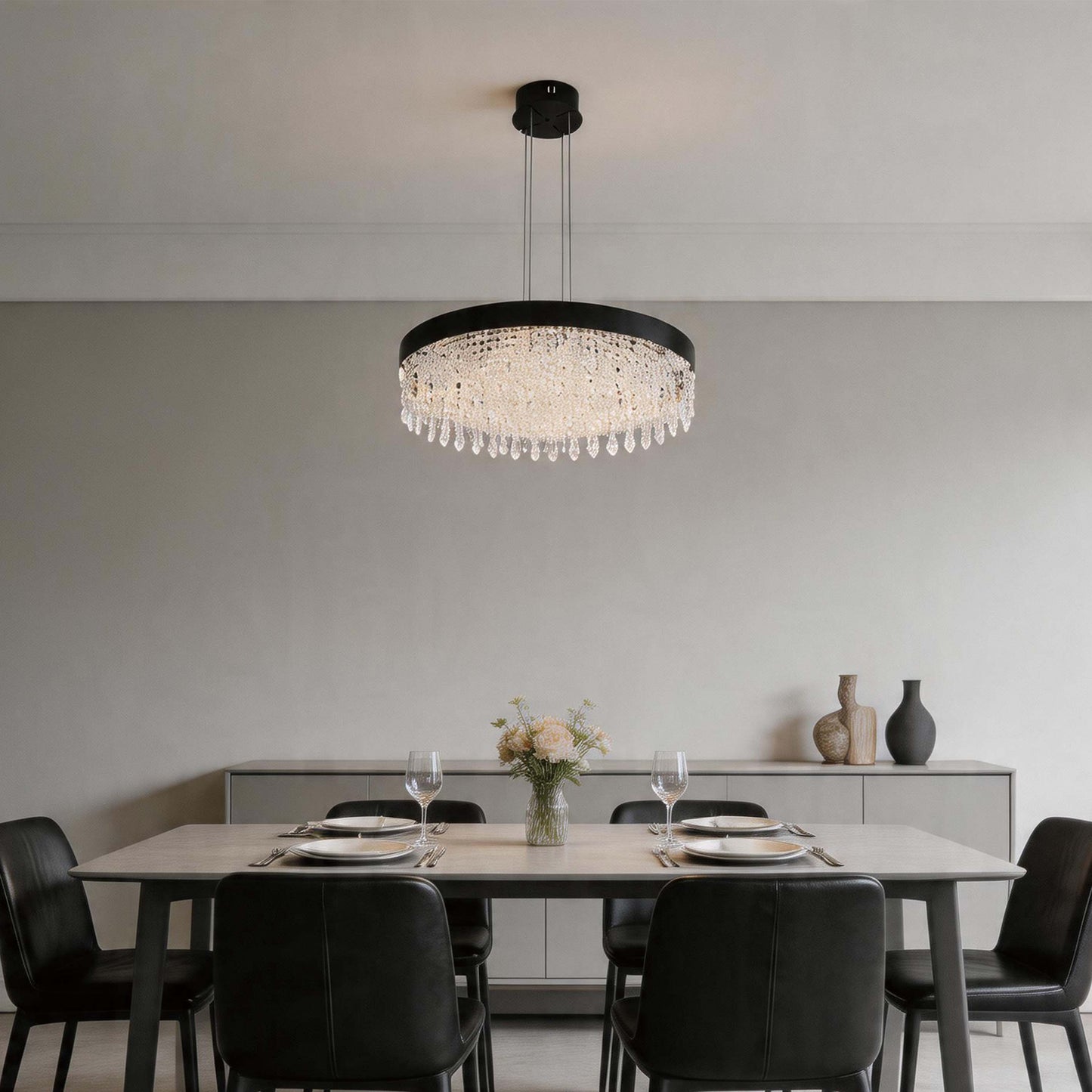 Premium Modern Crystal LED Chandelier, Dimmable with 2.4G Remote, 3CCT