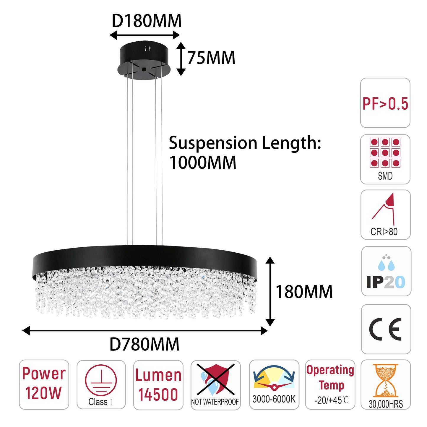 Premium Modern Crystal LED Chandelier, Dimmable with 2.4G Remote, 3CCT