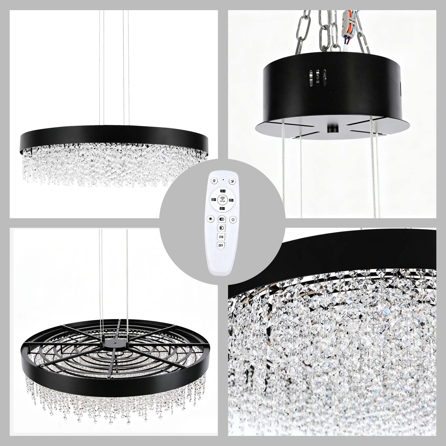 Premium Modern Crystal LED Chandelier, Dimmable with 2.4G Remote, 3CCT