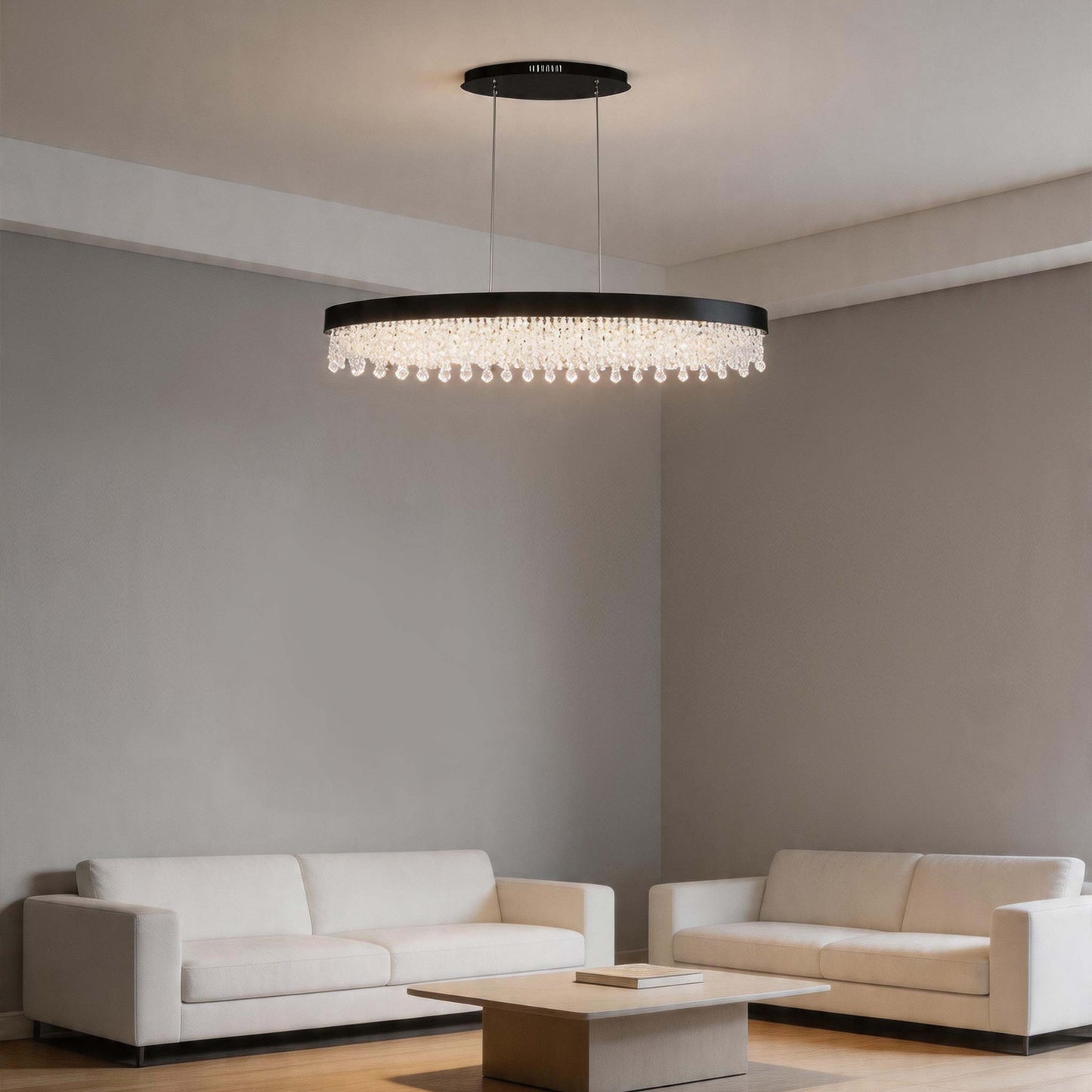 Premium Modern Crystal LED Chandelier, Dimmable with 2.4G Remote, 3CCT