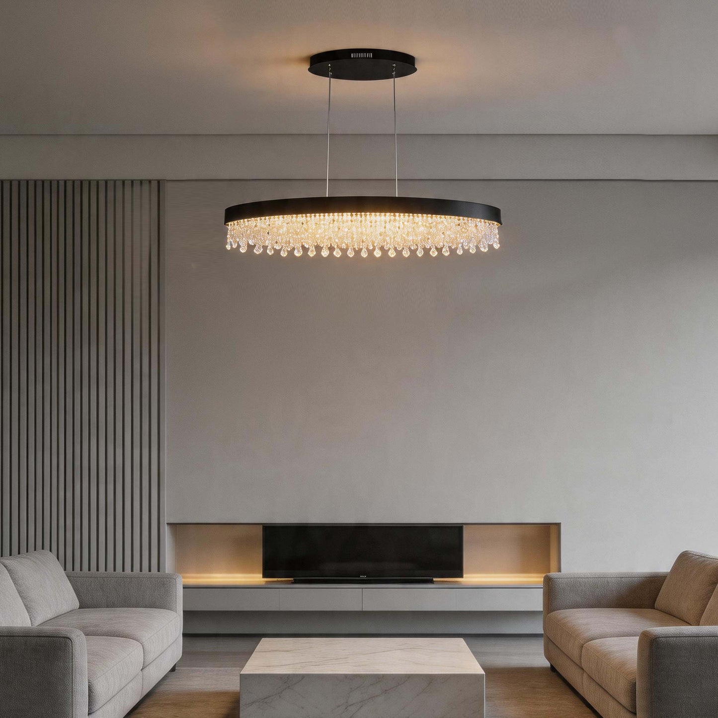 Premium Modern Crystal LED Chandelier, Dimmable with 2.4G Remote, 3CCT