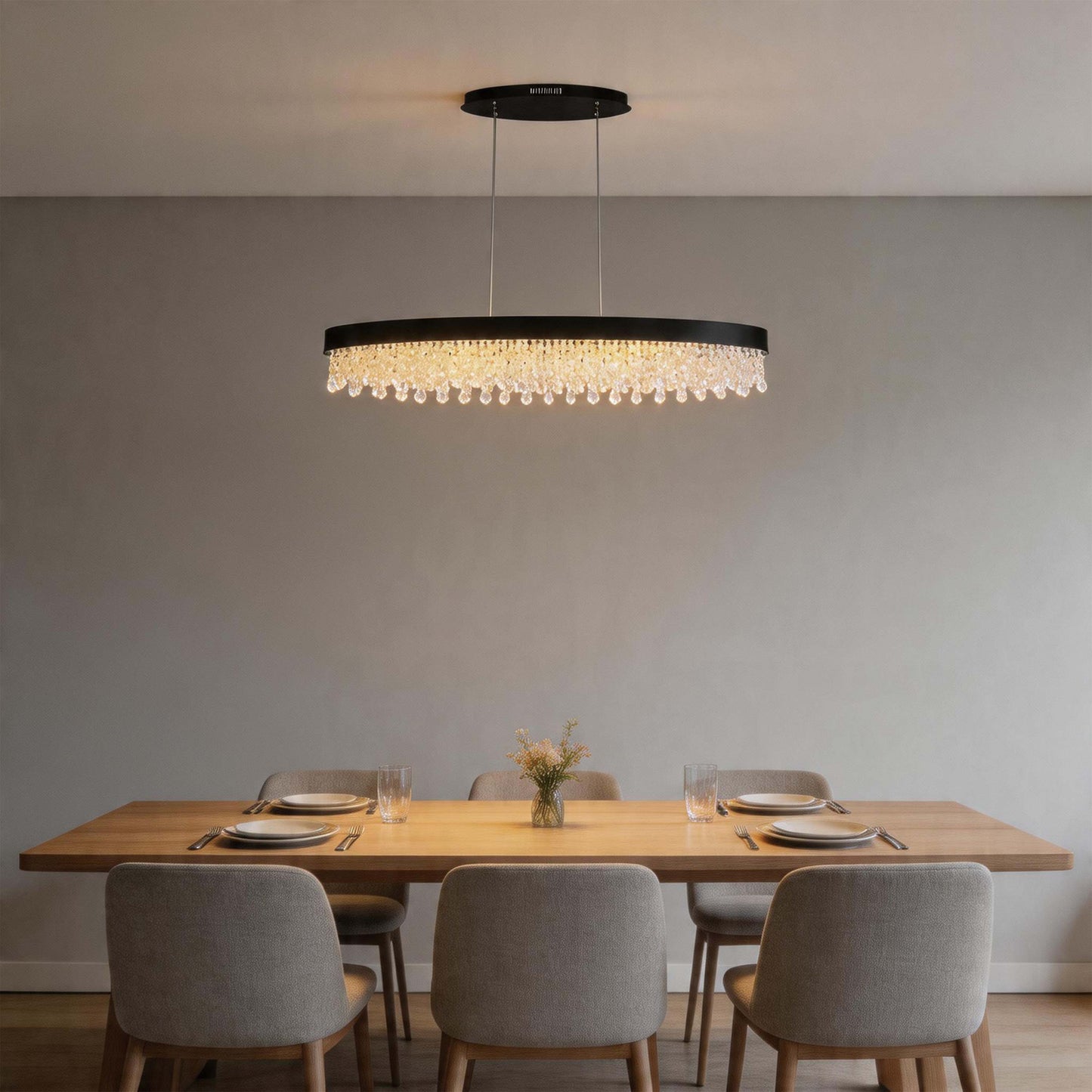 Premium Modern Crystal LED Chandelier, Dimmable with 2.4G Remote, 3CCT