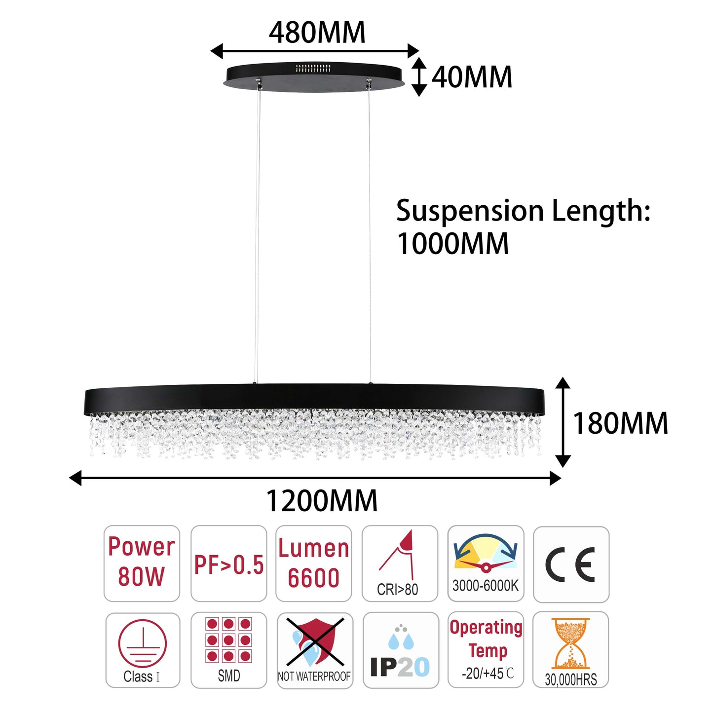 Premium Modern Crystal LED Chandelier, Dimmable with 2.4G Remote, 3CCT