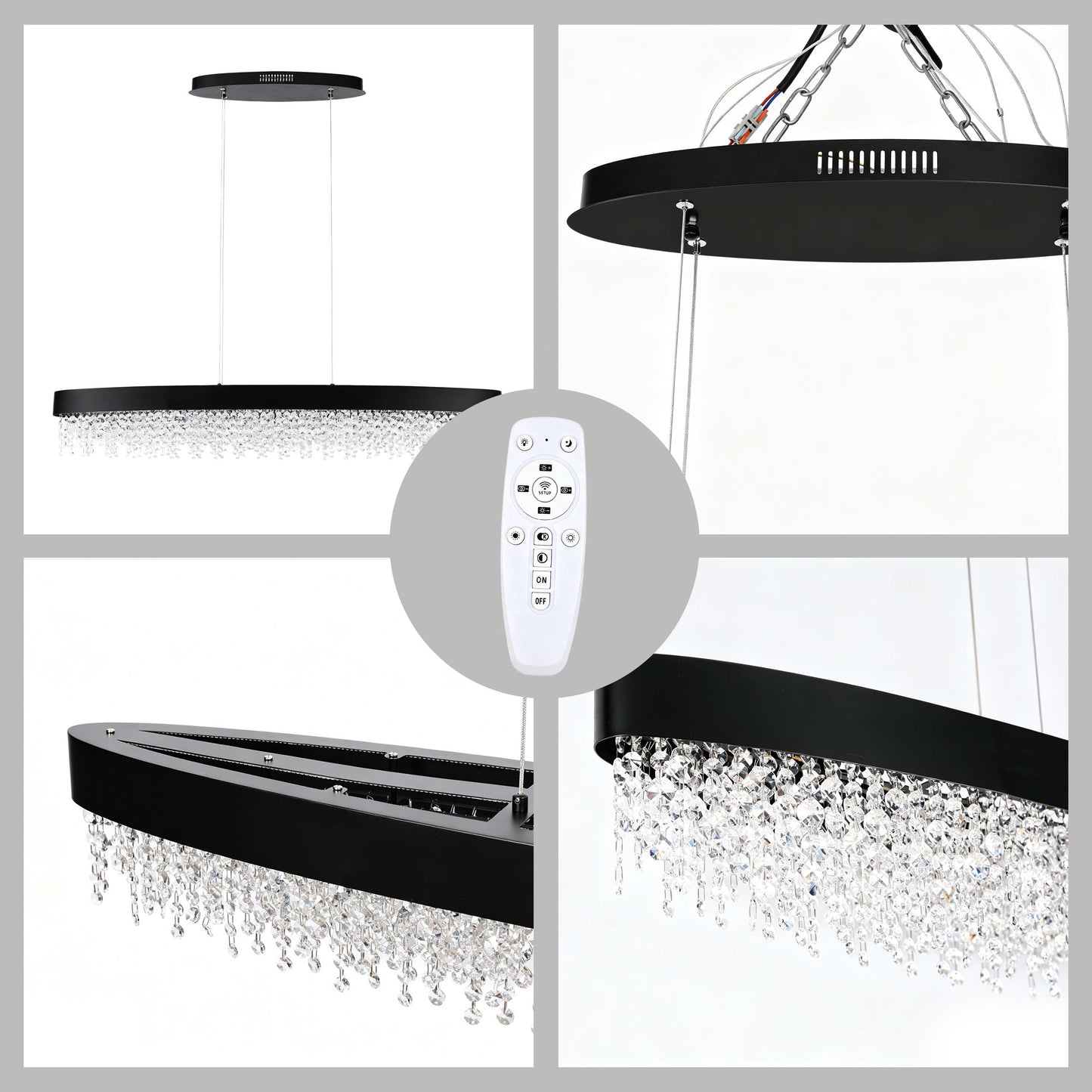 Premium Modern Crystal LED Chandelier, Dimmable with 2.4G Remote, 3CCT