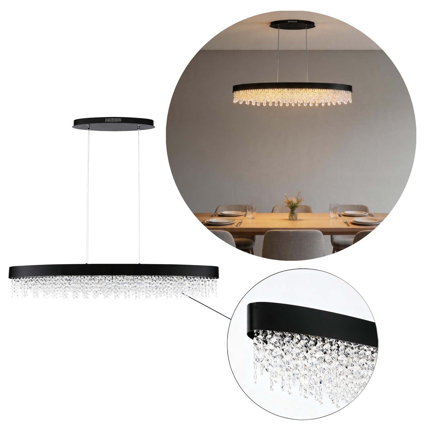 Premium Modern Crystal LED Chandelier, Dimmable with 2.4G Remote, 3CCT