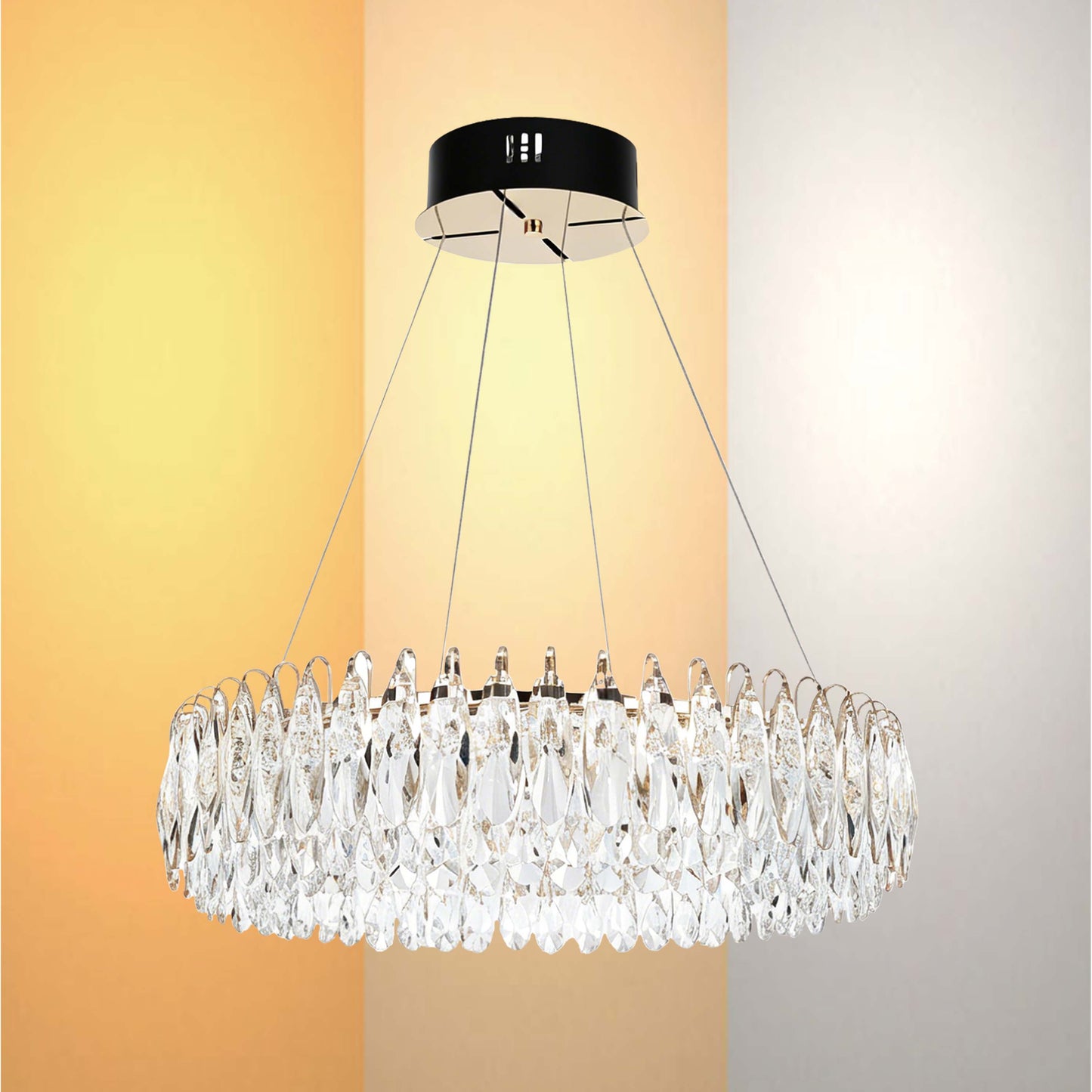 Premium Gold Crystal LED Chandelier, Dimmable with 2.4G Remote, 3CCT