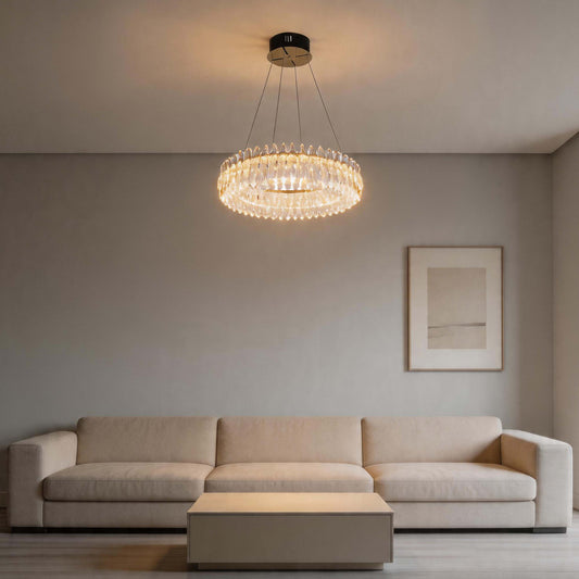 Premium Gold Crystal LED Chandelier, Dimmable with 2.4G Remote, 3CCT