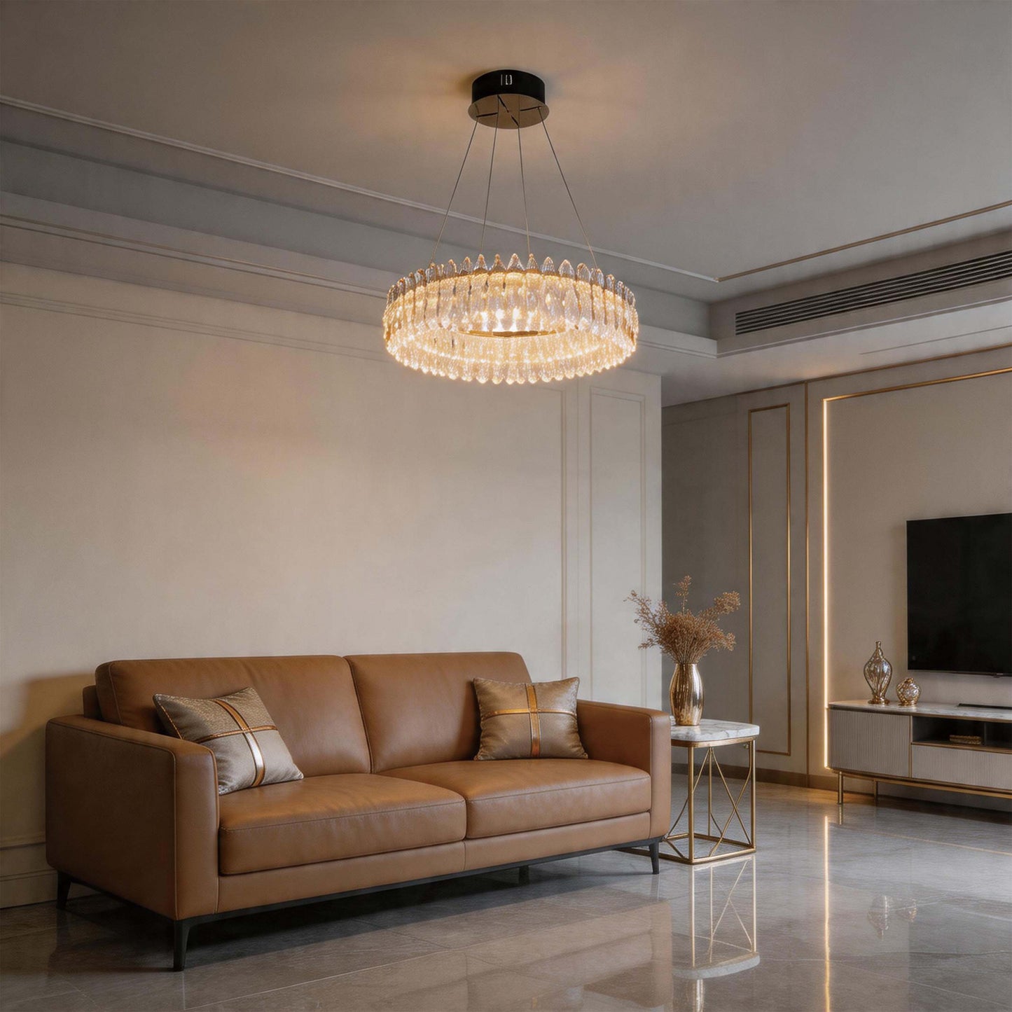 Premium Gold Crystal LED Chandelier, Dimmable with 2.4G Remote, 3CCT