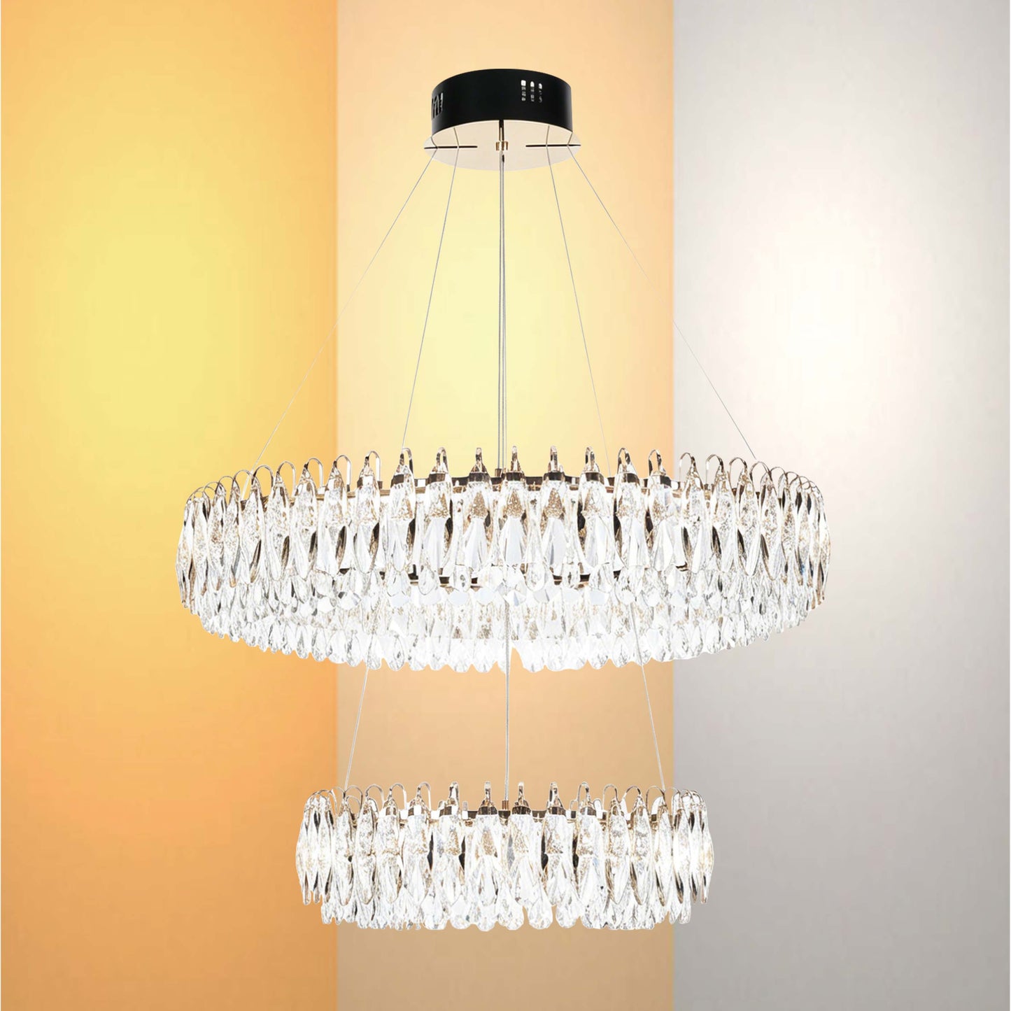 Premium Gold Crystal LED Chandelier, Dimmable with 2.4G Remote, 3CCT
