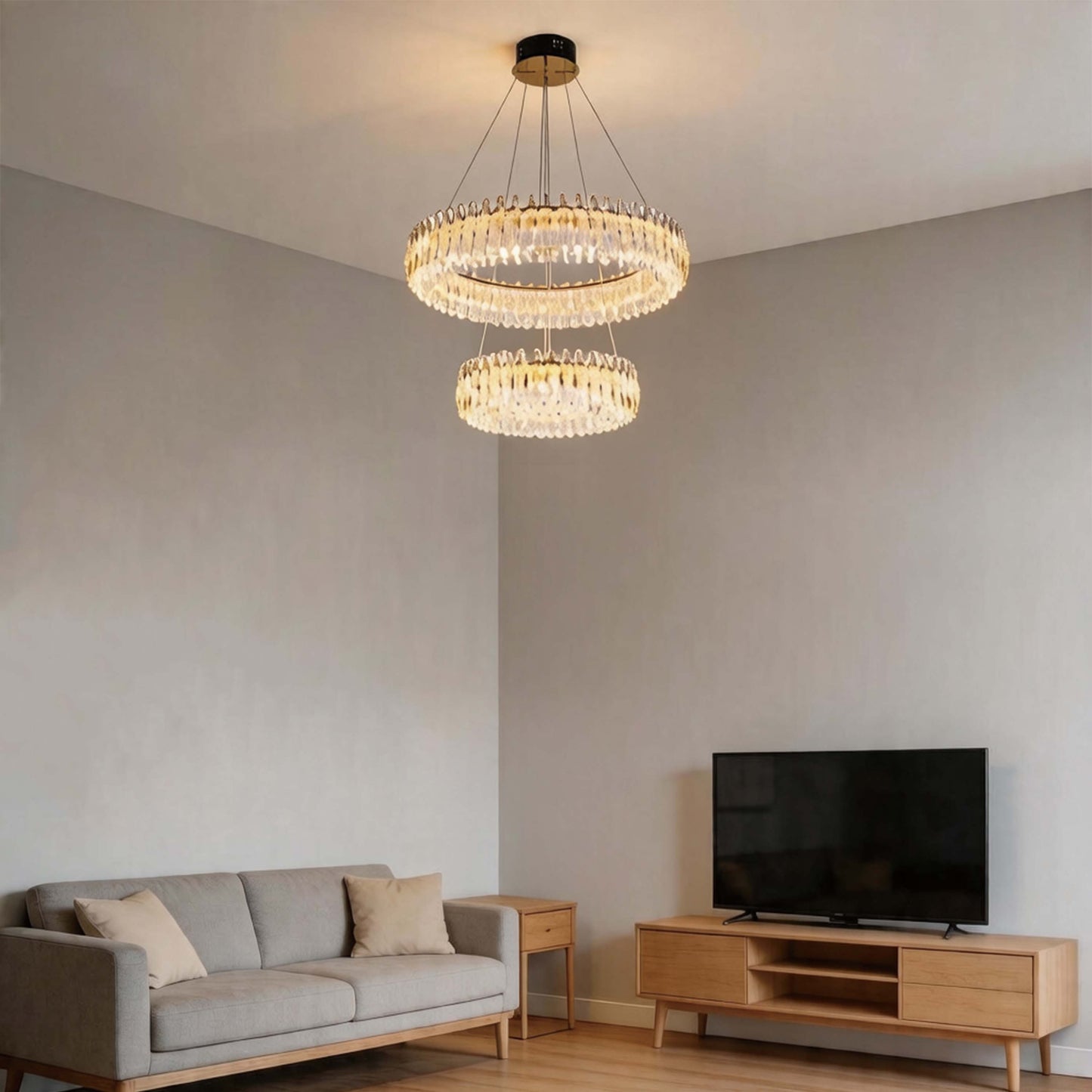 Premium Gold Crystal LED Chandelier, Dimmable with 2.4G Remote, 3CCT