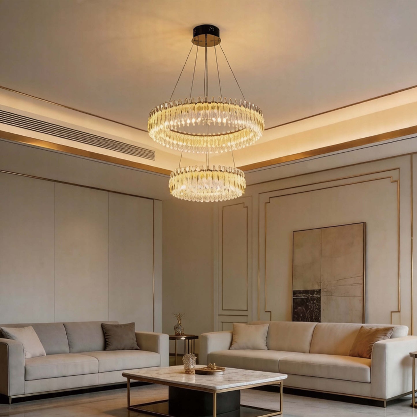 Premium Gold Crystal LED Chandelier, Dimmable with 2.4G Remote, 3CCT