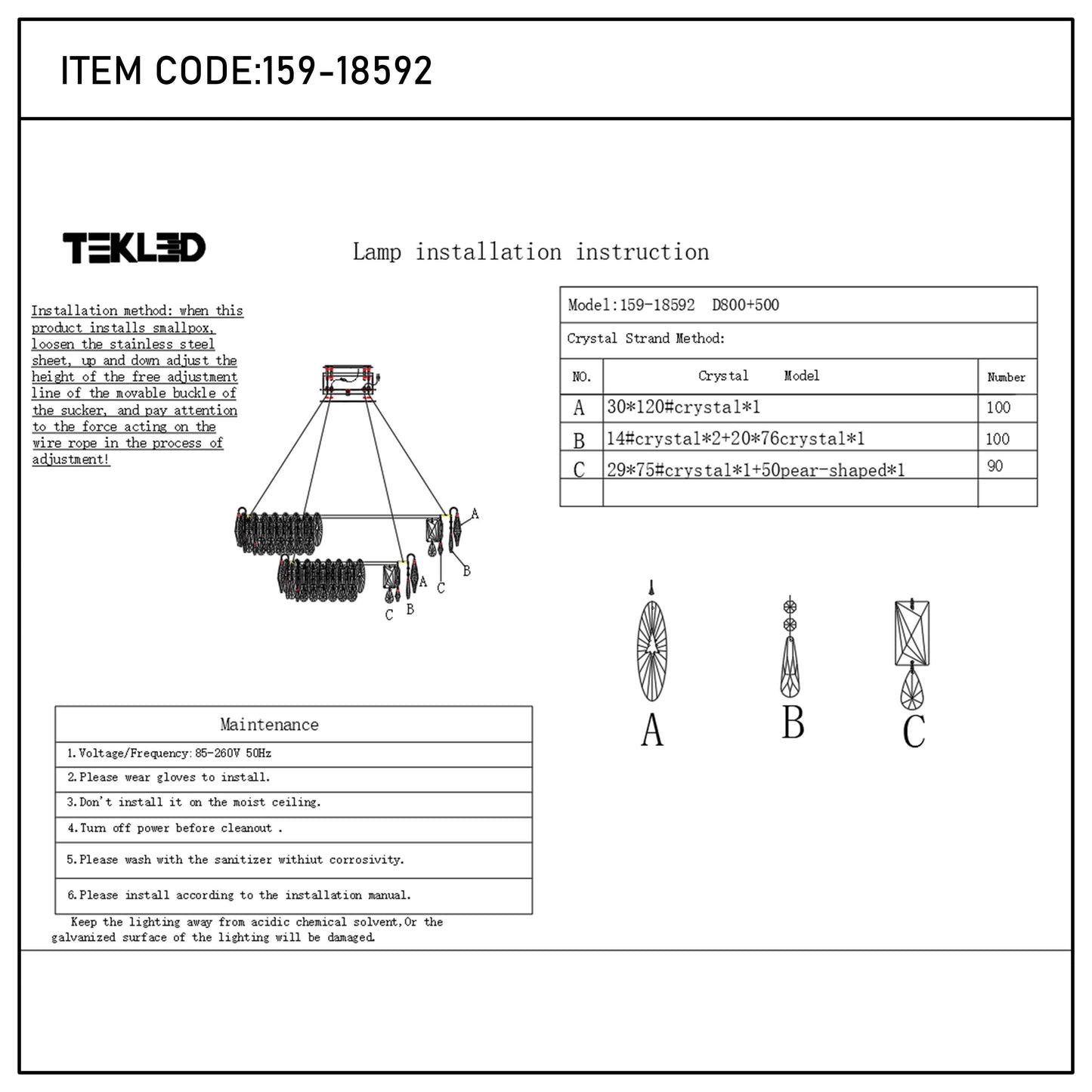Premium Gold Crystal LED Chandelier, Dimmable with 2.4G Remote, 3CCT