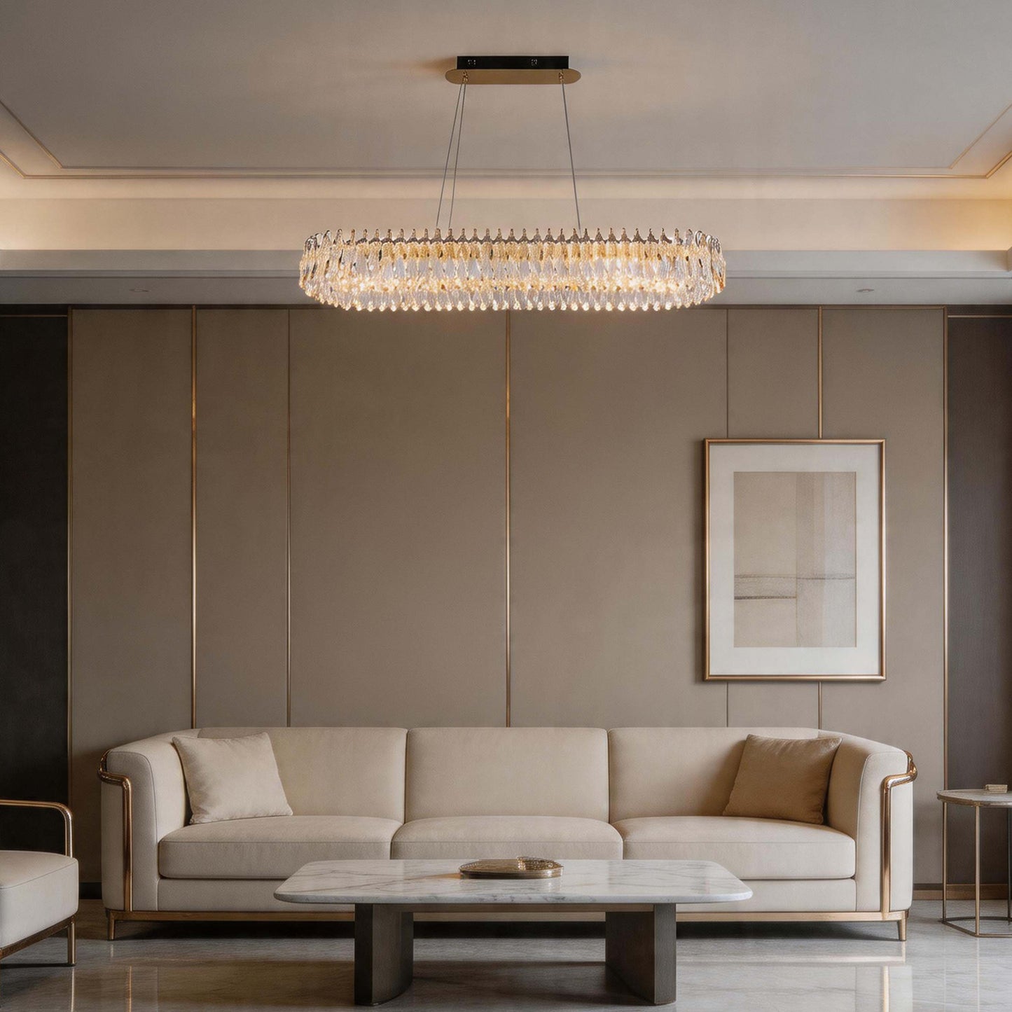 Premium Gold Crystal LED Chandelier, Dimmable with 2.4G Remote, 3CCT