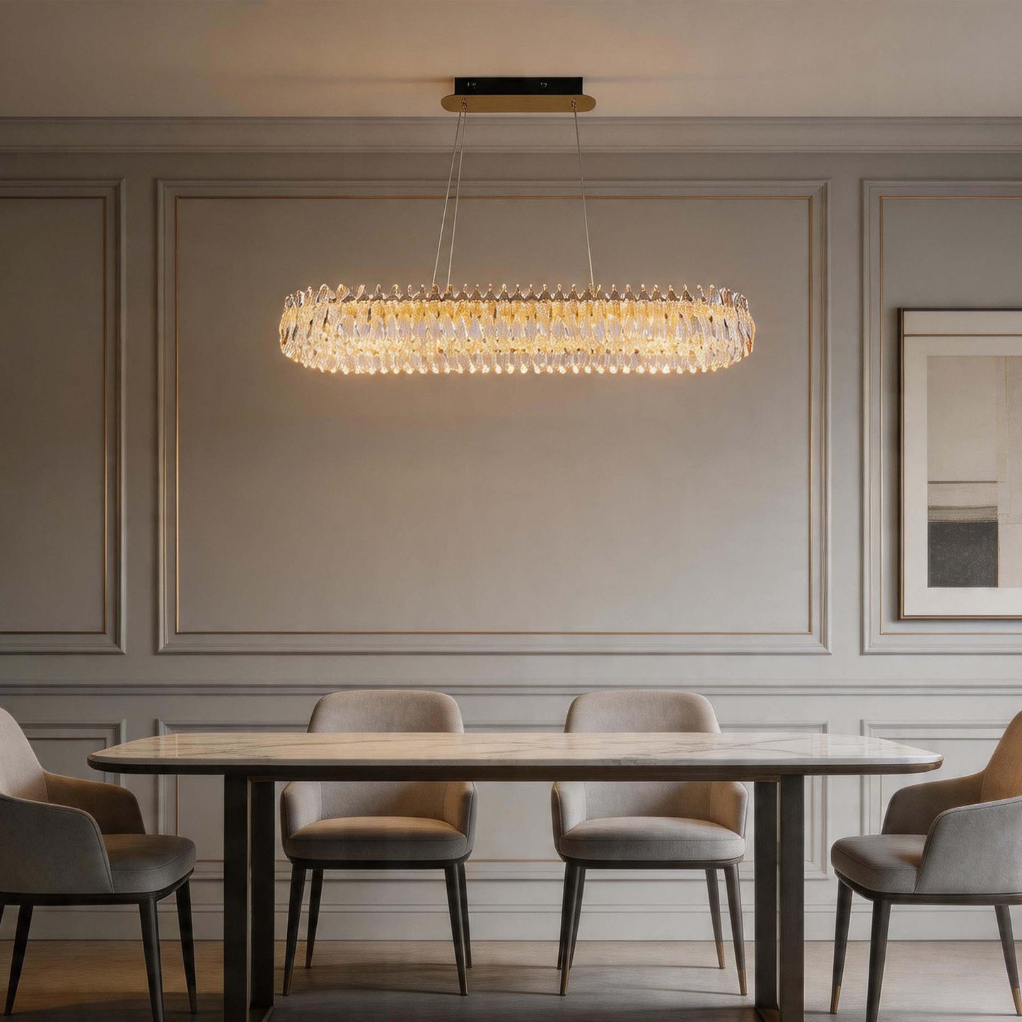 Premium Gold Crystal LED Chandelier, Dimmable with 2.4G Remote, 3CCT