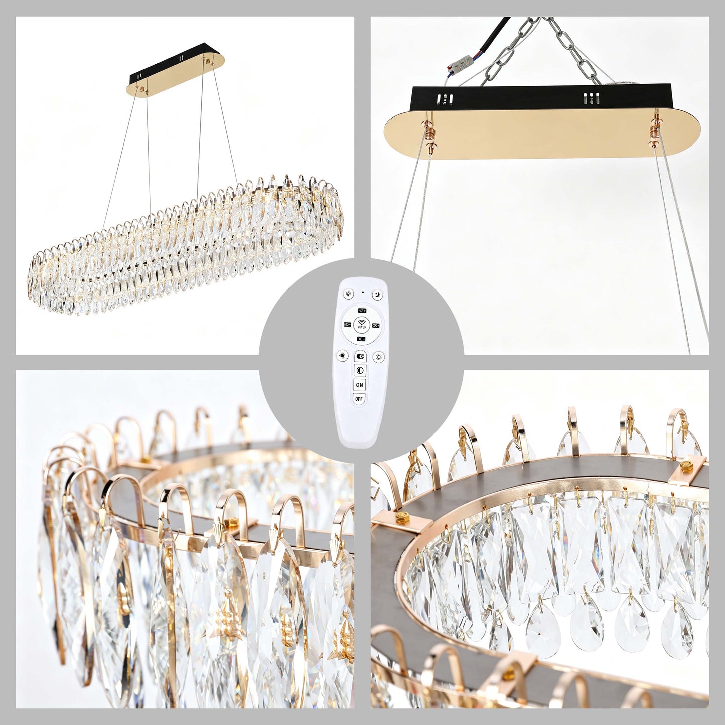 Premium Gold Crystal LED Chandelier, Dimmable with 2.4G Remote, 3CCT