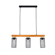 Rustic Wood Beam & Black Mesh Pendant Light, 3 / 5 Light E27