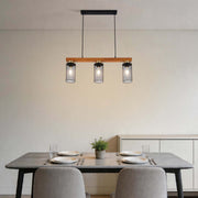 Rustic Wood Beam & Black Mesh Pendant Light, 3 / 5 Light E27