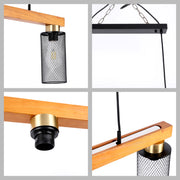Rustic Wood Beam & Black Mesh Pendant Light, 3 / 5 Light E27