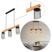 Rustic Wood Beam & Black Mesh Pendant Light, 3 / 5 Light E27