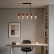 Rustic Wood Beam & Black Mesh Pendant Light, 3 / 5 Light E27