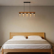 Rustic Wood Beam & Black Mesh Pendant Light, 3 / 5 Light E27