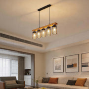 Rustic Wood Beam & Black Mesh Pendant Light, 3 / 5 Light E27