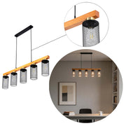 Rustic Wood Beam & Black Mesh Pendant Light, 3 / 5 Light E27