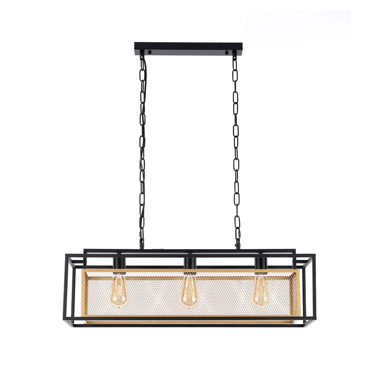 Industrial Black & Gold Linear Mesh Cage Pendant Light, 3 / 5 Light E27