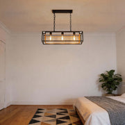 Industrial Black & Gold Linear Mesh Cage Pendant Light, 3 / 5 Light E27
